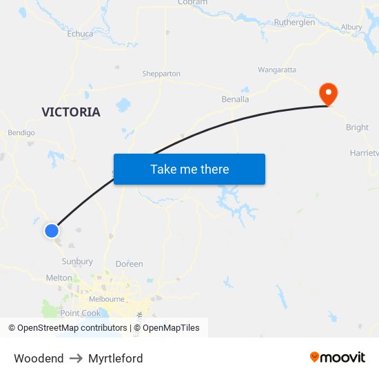 Woodend to Myrtleford map