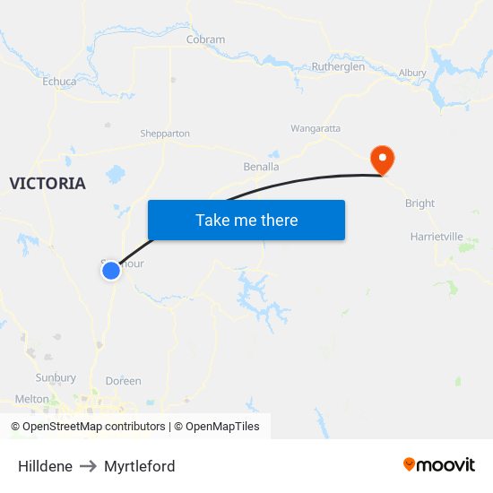 Hilldene to Myrtleford map