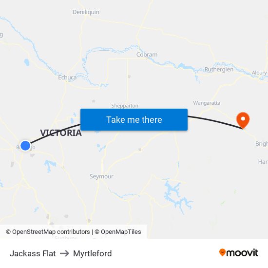 Jackass Flat to Myrtleford map