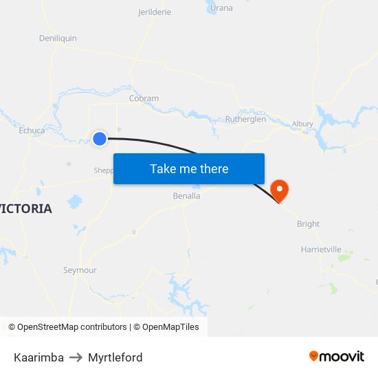 Kaarimba to Myrtleford map