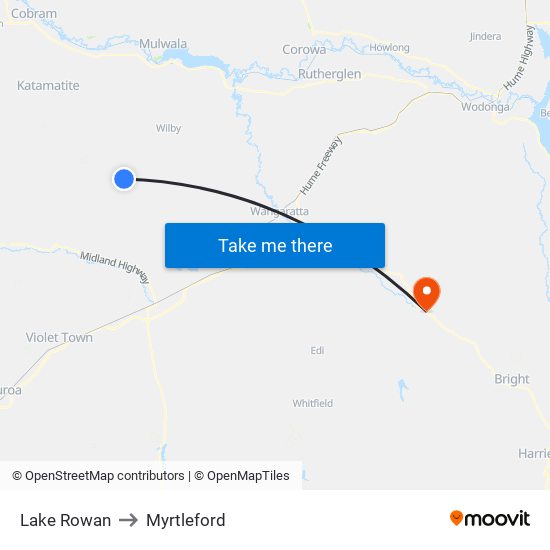 Lake Rowan to Myrtleford map
