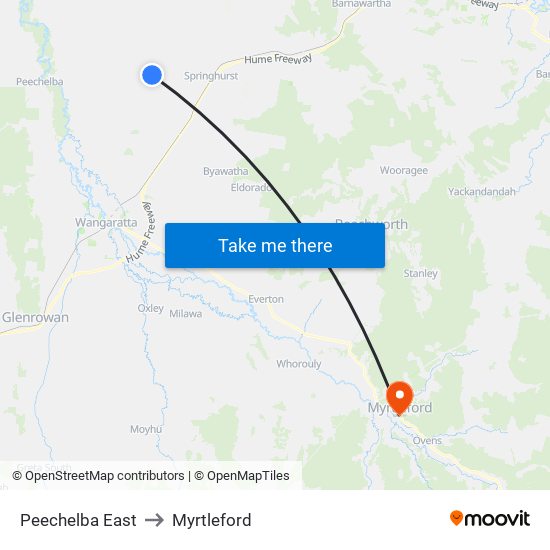 Peechelba East to Myrtleford map