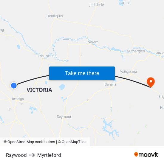 Raywood to Myrtleford map