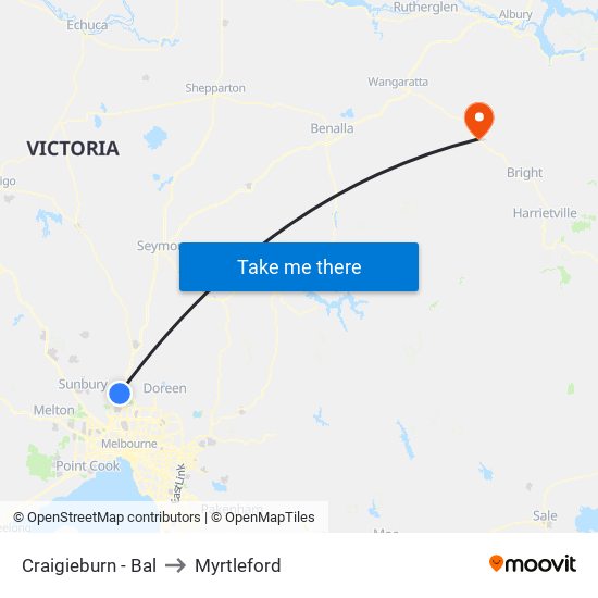 Craigieburn - Bal to Myrtleford map