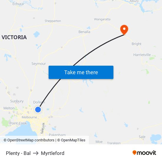 Plenty - Bal to Myrtleford map