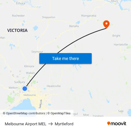 Melbourne Airport MEL to Myrtleford map