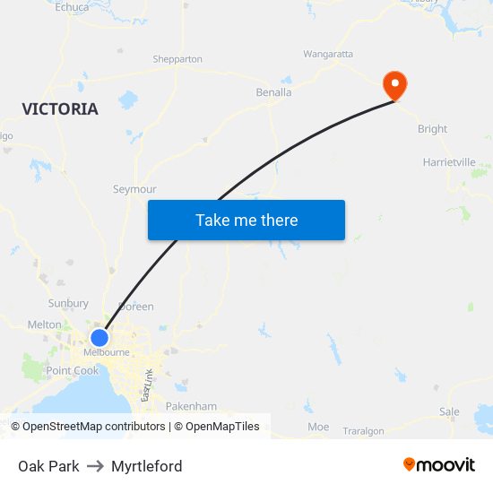 Oak Park to Myrtleford map