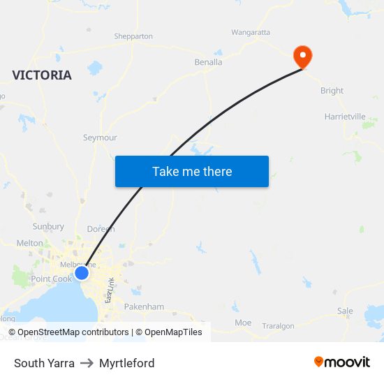 South Yarra to Myrtleford map