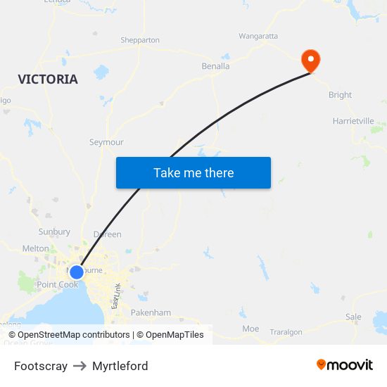 Footscray to Myrtleford map