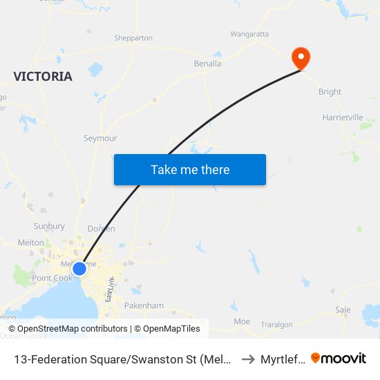 13-Federation Square/Swanston St (Melbourne City) to Myrtleford map