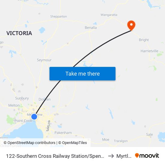 122-Southern Cross Railway Station/Spencer St (Melbourne City) to Myrtleford map