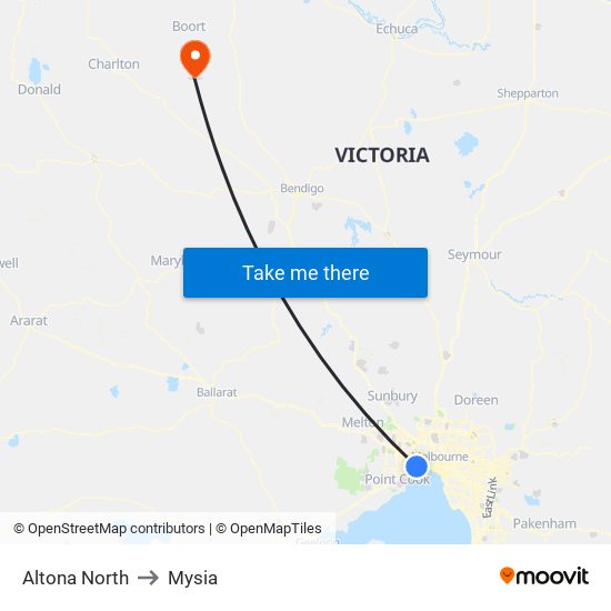 Altona North to Mysia map