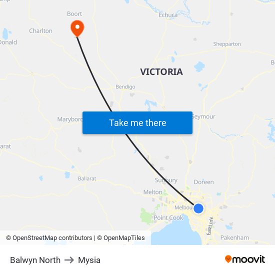 Balwyn North to Mysia map