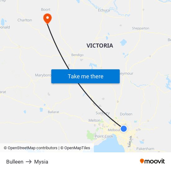 Bulleen to Mysia map