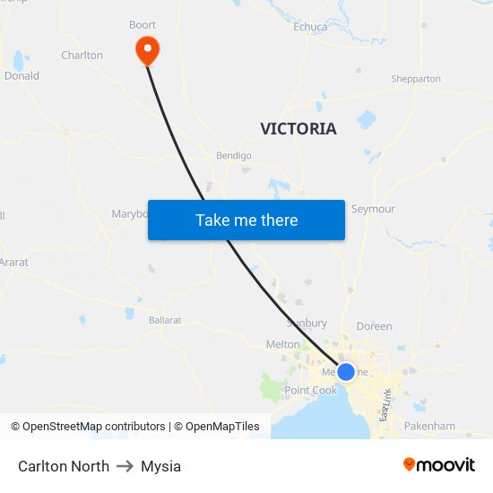 Carlton North to Mysia map