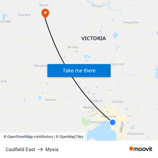 Caulfield East to Mysia map