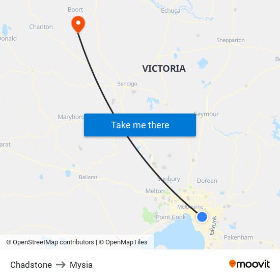 Chadstone to Mysia map