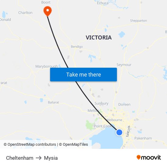 Cheltenham to Mysia map