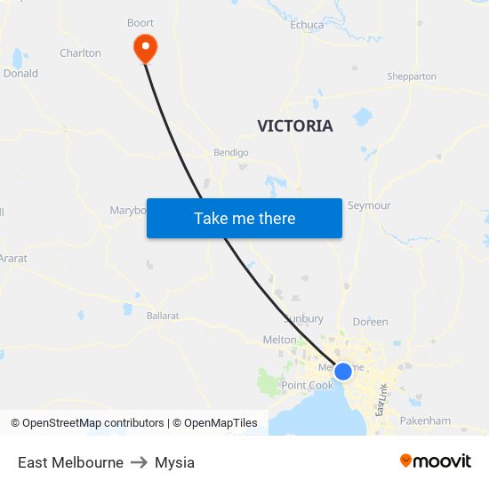 East Melbourne to Mysia map