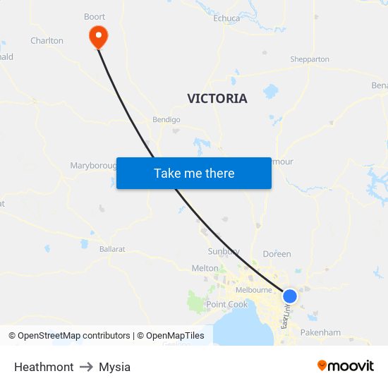 Heathmont to Mysia map