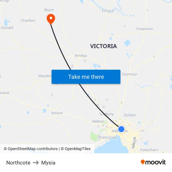 Northcote to Mysia map