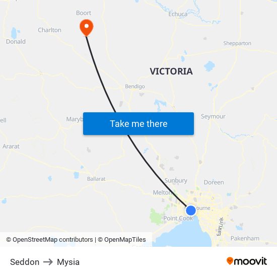 Seddon to Mysia map