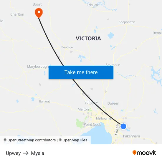 Upwey to Mysia map