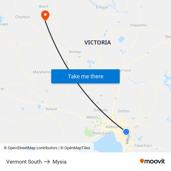 Vermont South to Mysia map