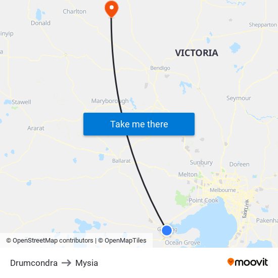 Drumcondra to Mysia map