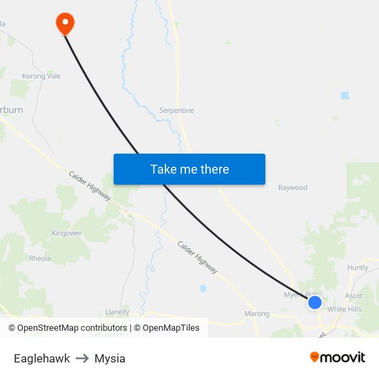 Eaglehawk to Mysia map