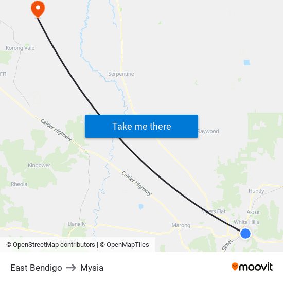 East Bendigo to Mysia map