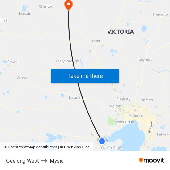 Geelong West to Mysia map