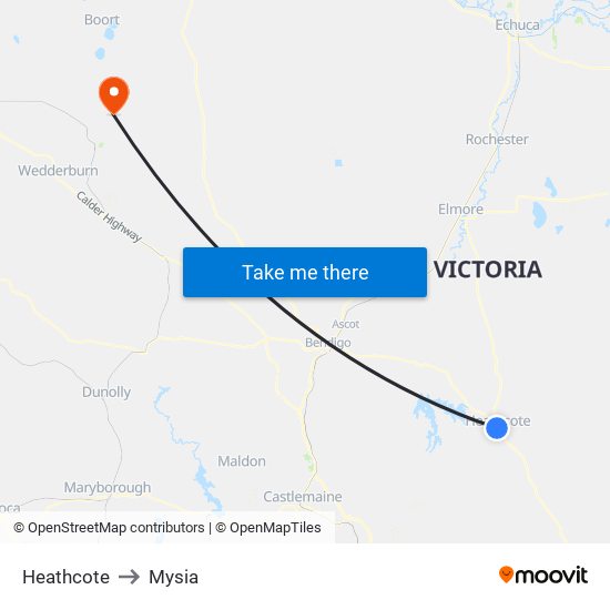 Heathcote to Mysia map