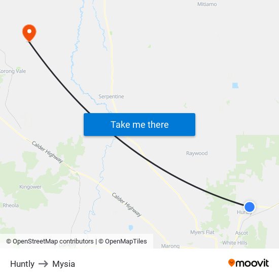 Huntly to Mysia map