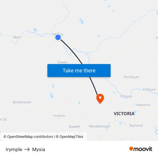 Irymple to Mysia map