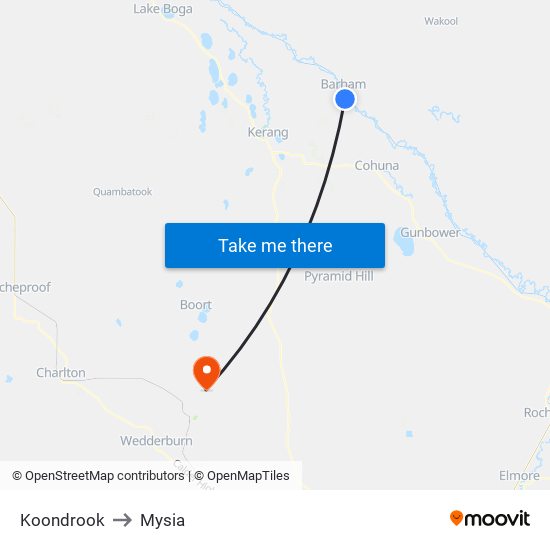 Koondrook to Mysia map