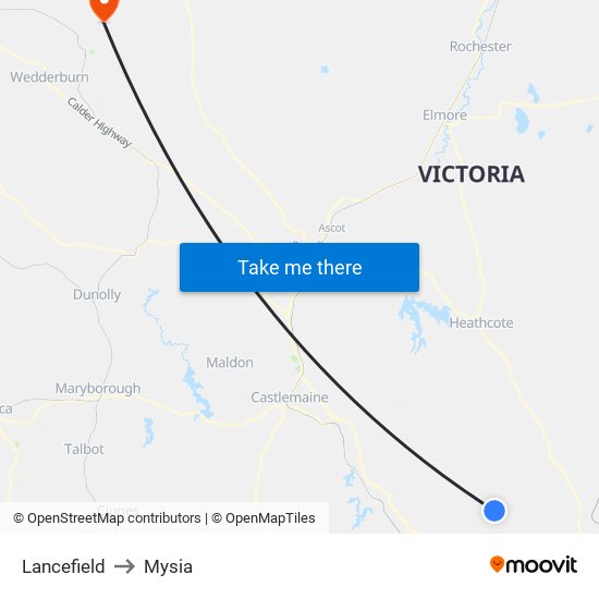 Lancefield to Mysia map