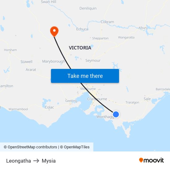 Leongatha to Mysia map