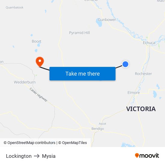 Lockington to Mysia map