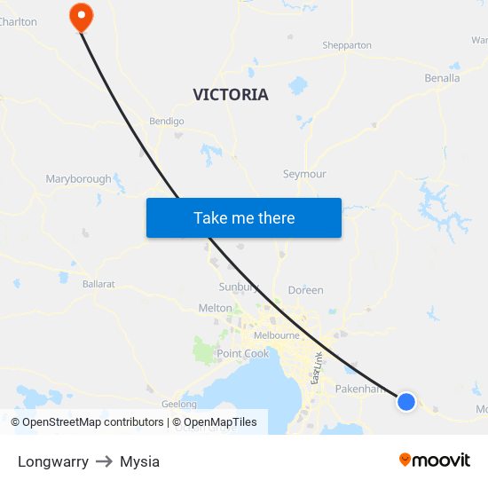 Longwarry to Mysia map