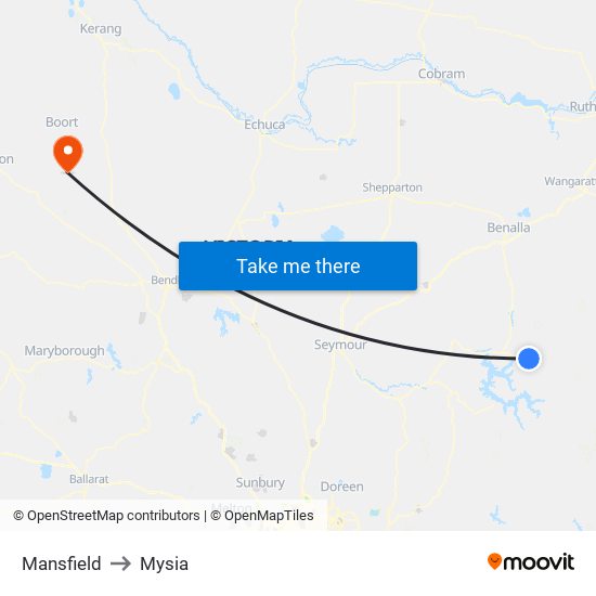 Mansfield to Mysia map