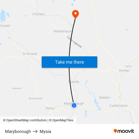 Maryborough to Mysia map