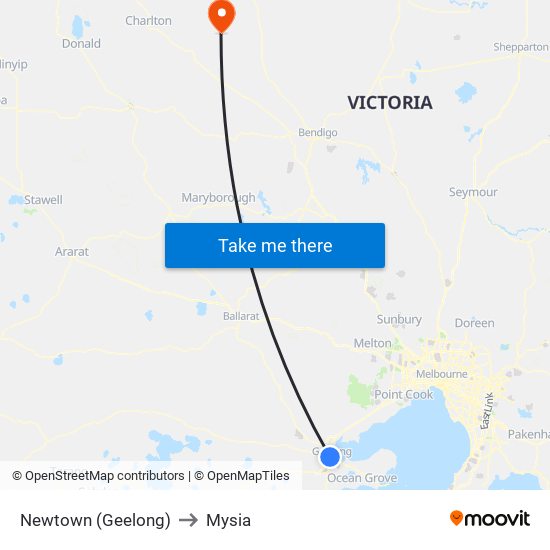 Newtown (Geelong) to Mysia map