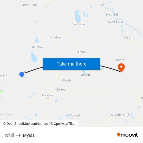 Nhill to Mysia map