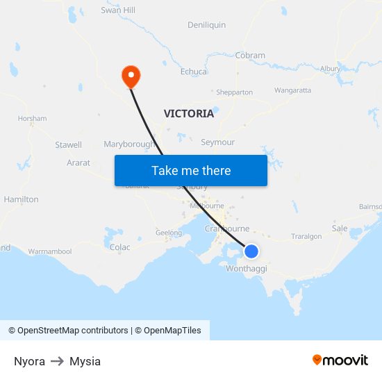 Nyora to Mysia map