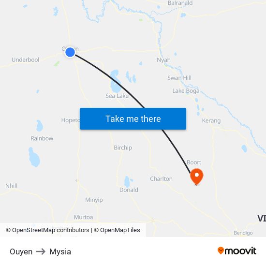 Ouyen to Mysia map