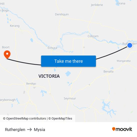 Rutherglen to Mysia map