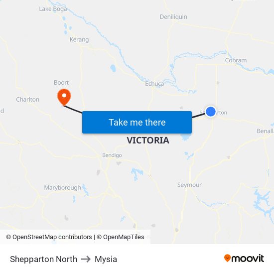 Shepparton North to Mysia map