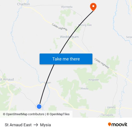 St Arnaud East to Mysia map