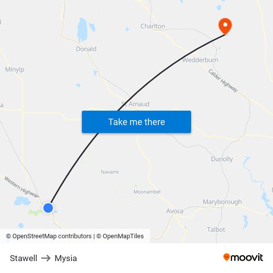 Stawell to Mysia map